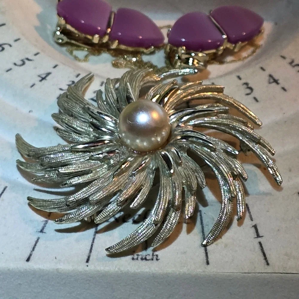 Vintage Sarah Coventry Silver Tone‎ Faux Pearl Spray Statement Brooch Pin 3